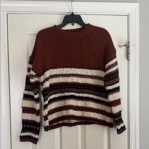 Elsamanda Brown and Cream Cable Knit Sweater